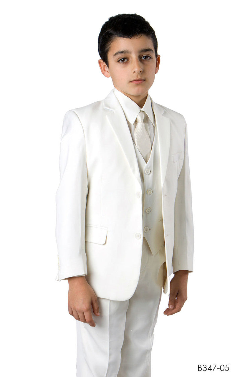 Offwhite Notch Lapel Husky Fit 5 Piece Tazzio Boy's Suit
