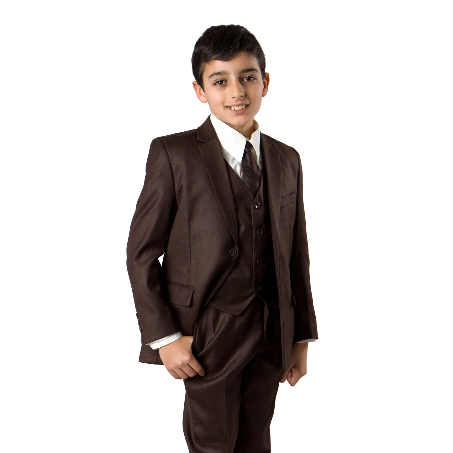 Brown Notch Lapel Regular Fit 5 Piece Tazzio Boy's Suit