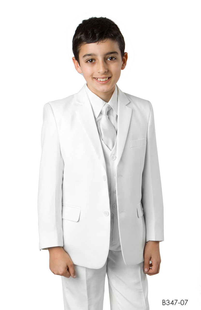 White Notch Lapel Husky Fit 5 Piece Tazzio Boy's Suit