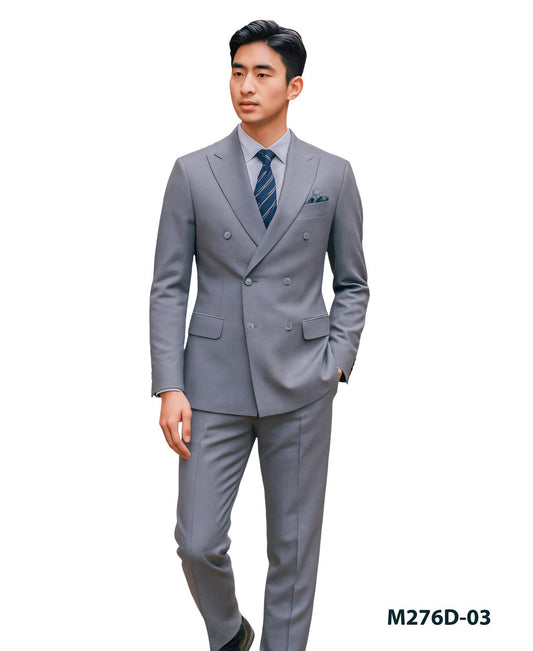 Solid Mid Gray Notch Lapel Double Breasted 2 Piece Slim Fit Azzuro Men's Suit
