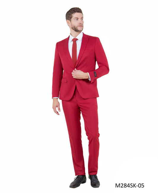 Solid Red Peak Lapel 2 Piece Skinny Fit Tazzio Men's Suit
