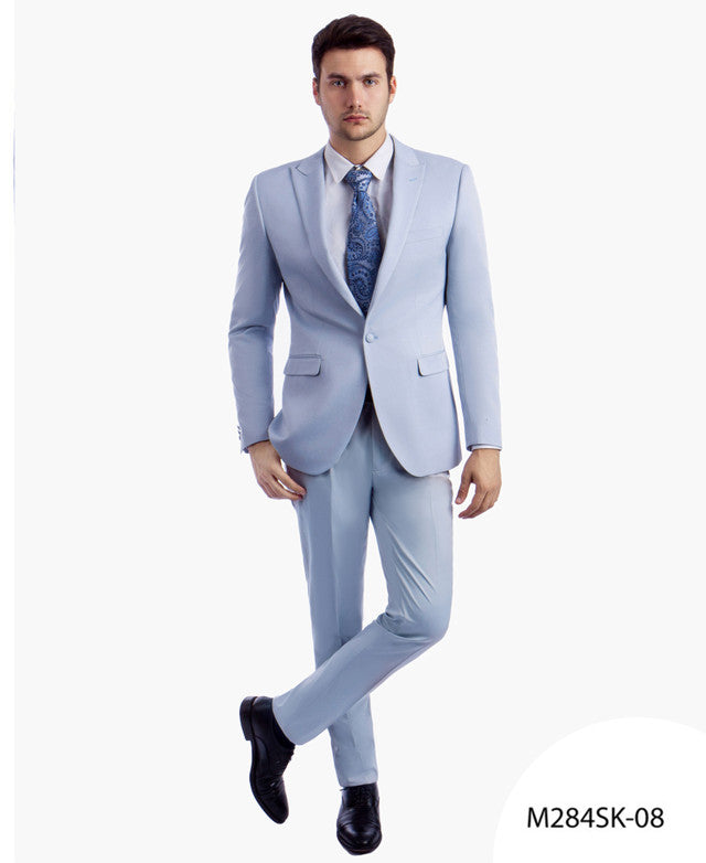 Solid Light Blue Peak Lapel 2 Piece Skinny Fit Tazzio Men's Suit