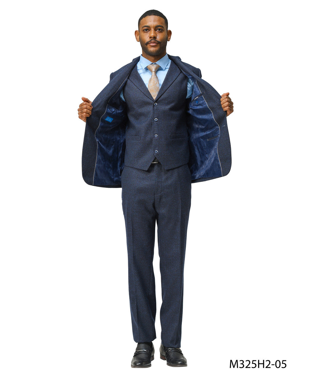 Navy Tweed Notch lapel 3 Piece Hybrid Fit Sean Alexander Men's Suit