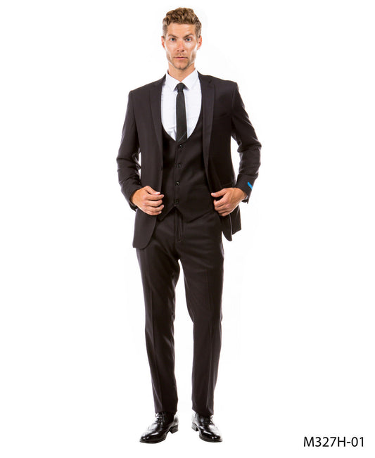 Black Pinstriped Notch lapel 3 Piece Hybrid Fit Sean Alexander Men's Suit