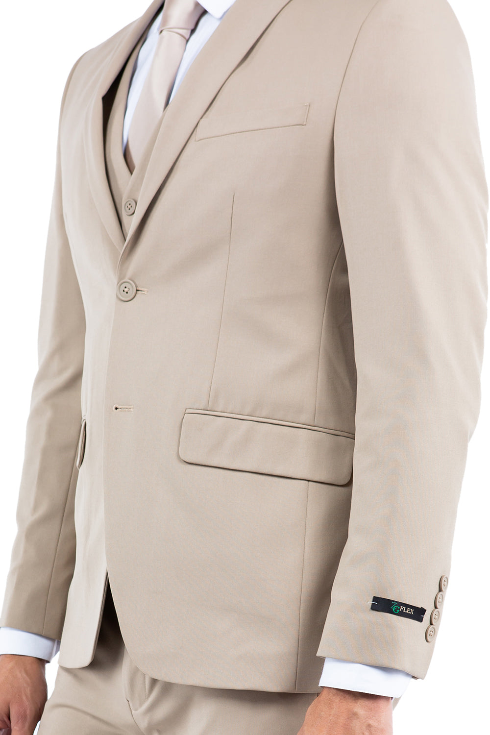 Premium Tan Notch Lapel 3 Piece Slim Fit Zegarie Flex Men's Suit