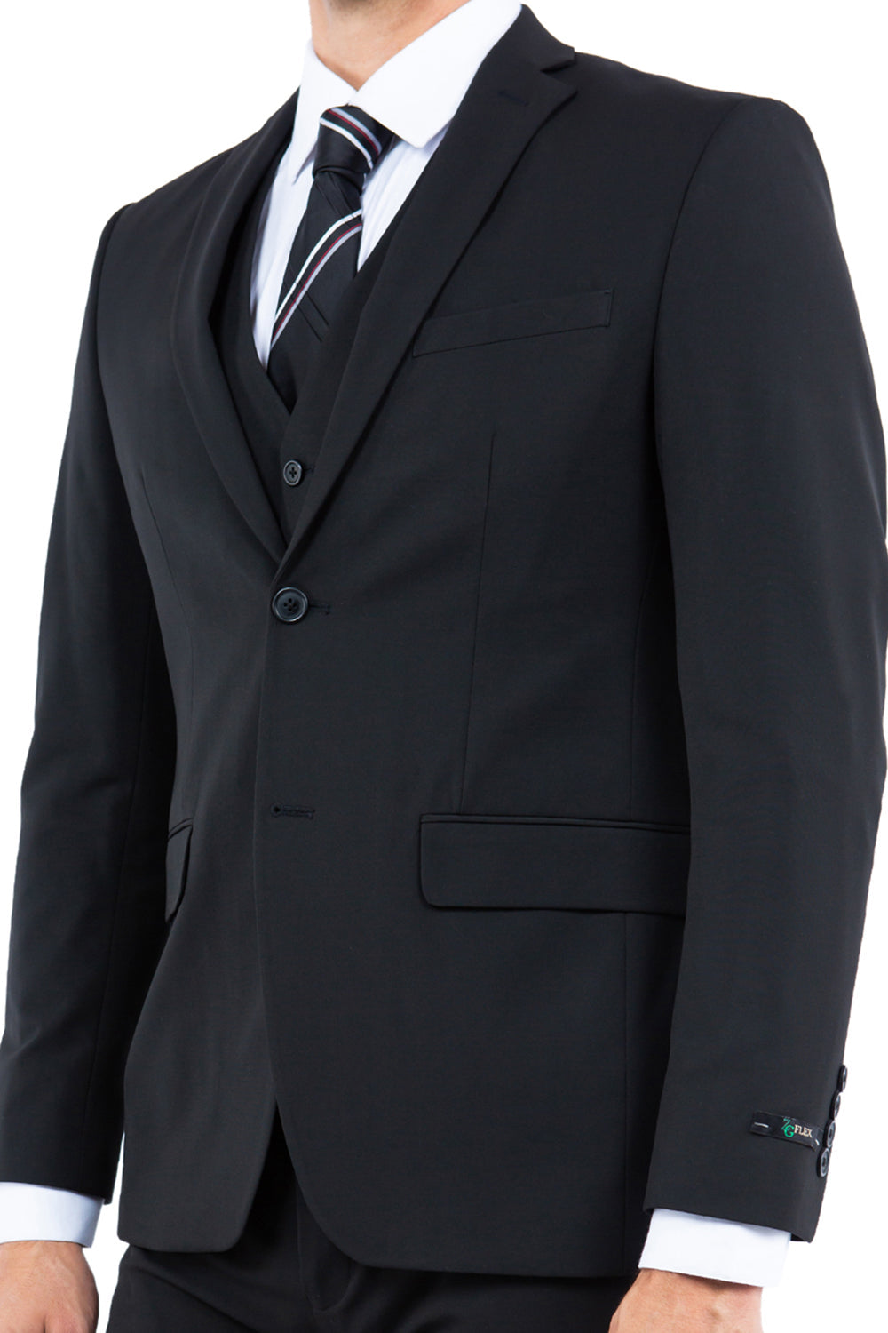 Premium Black Notch Lapel 3 Piece Slim Fit Zegarie Flex Men's Suit