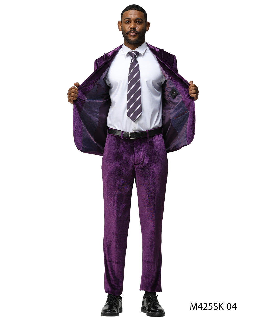 Purple Velvet Peak Lapel 2 Piece Skinny Fit Tazzio Men's Suit