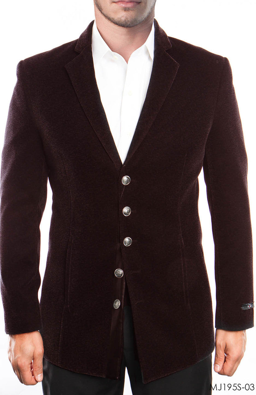 Burgundy Notch Lapel Slim Fit Tazzio Men's Vintage Jacket