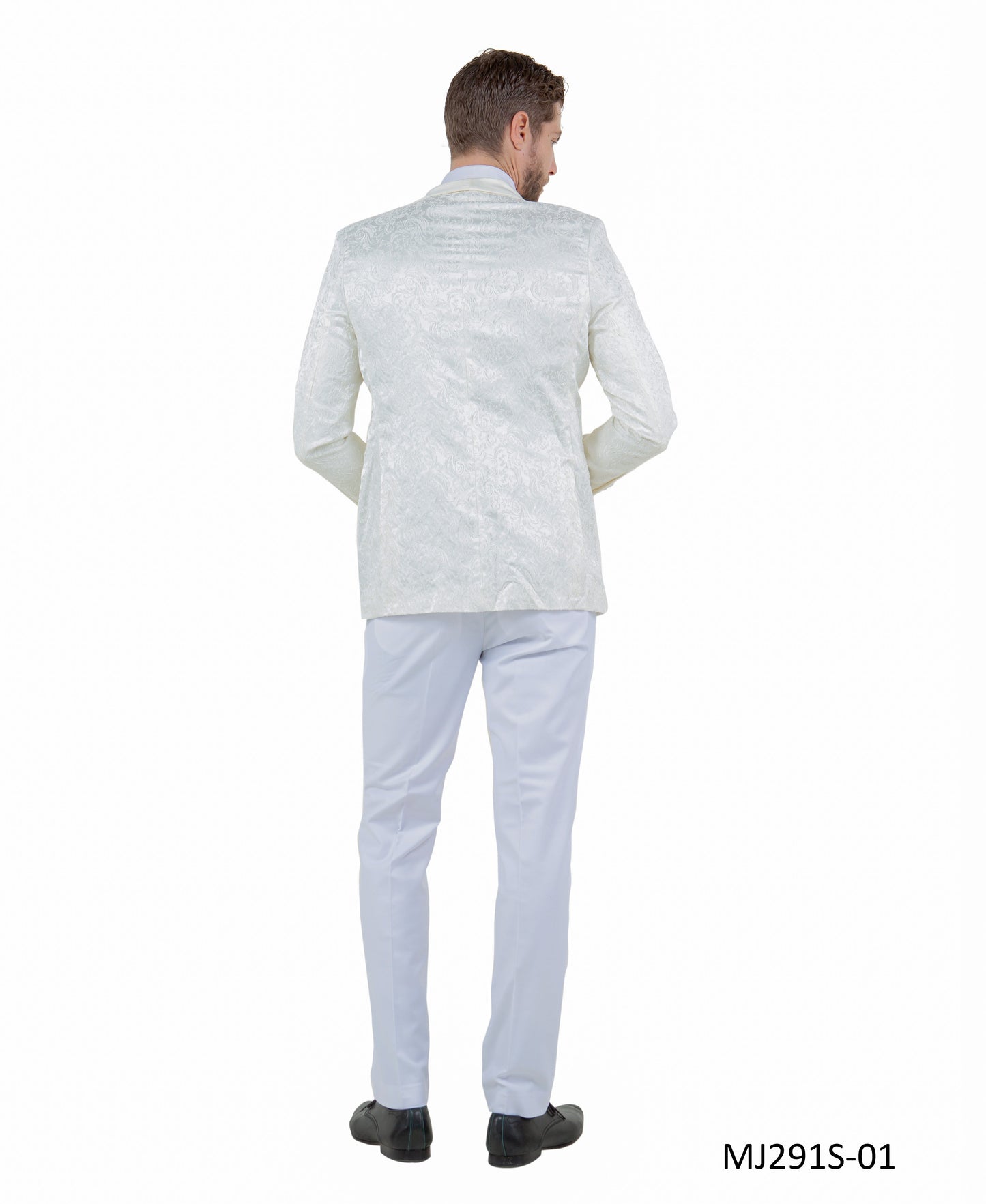 Cream Paisley Satin Shawl Lapel Slim Fit Tazzio Men's Jacket With Matching Bowtie