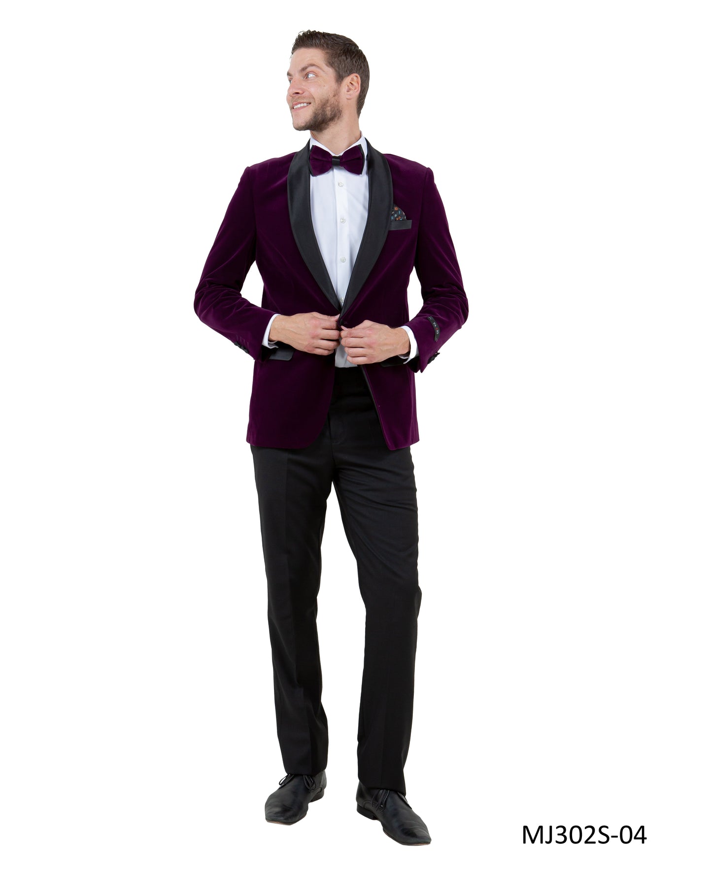 Purple Velvet Satin Shawl Lapel Slim Fit Tazzio Men's Jacket With Matching Bowtie