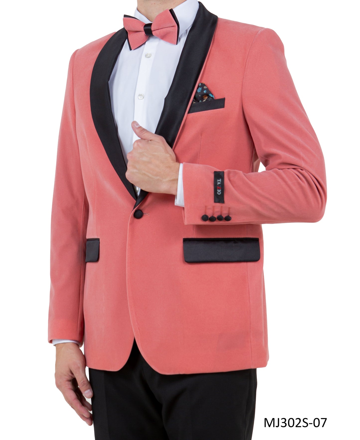 Mauve Velvet Satin Shawl Lapel Slim Fit Tazzio Men's Jacket With Matching Bowtie