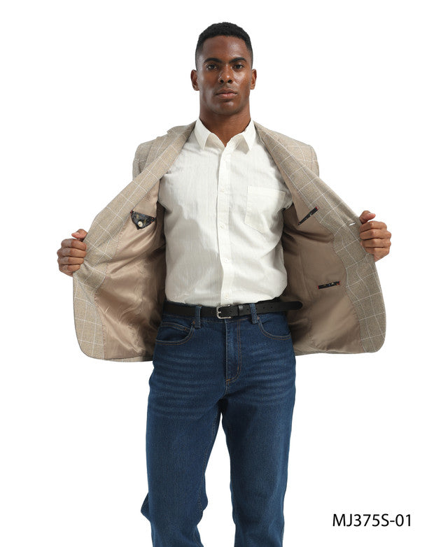 Tan Windowpane Notch Lapel Slim Fit Tazzio Men's Jacket