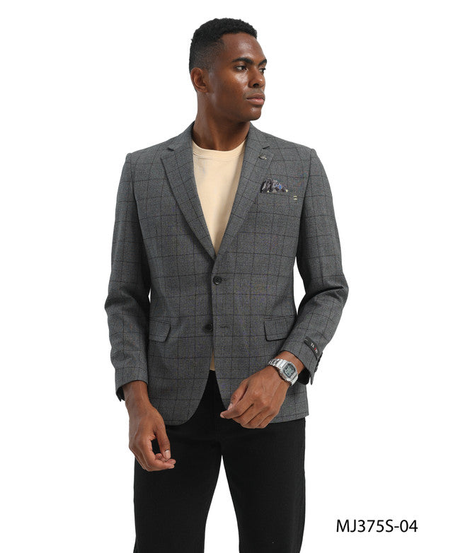 Charcoal Windowpane Notch Lapel Slim Fit Tazzio Men's Jacket
