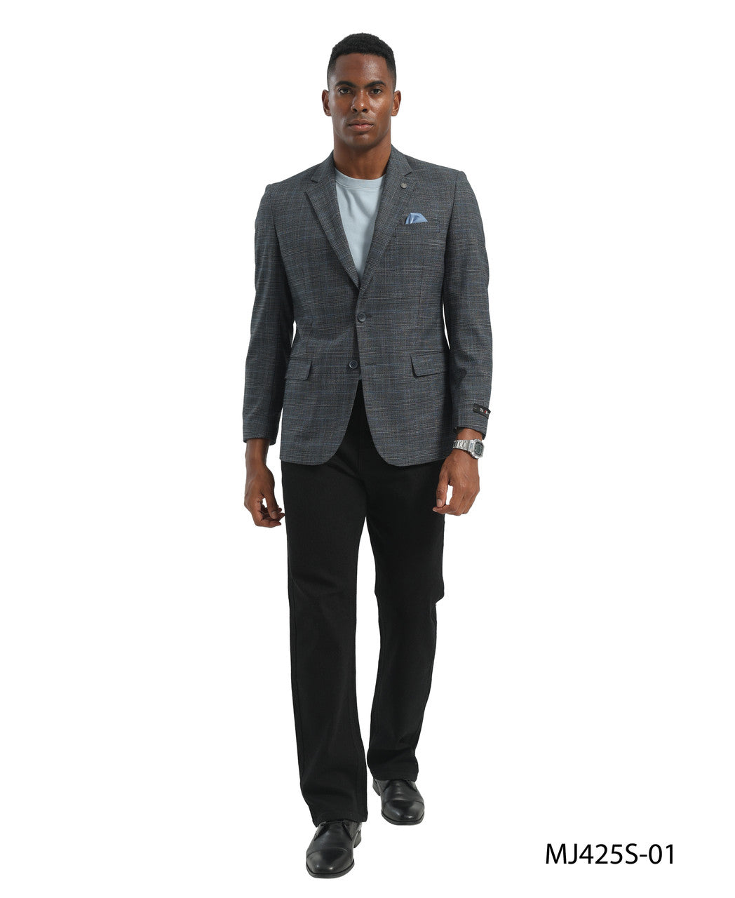 Charcoal Windowpane Notch Lapel Slim Fit Tazzio Men's Jacket