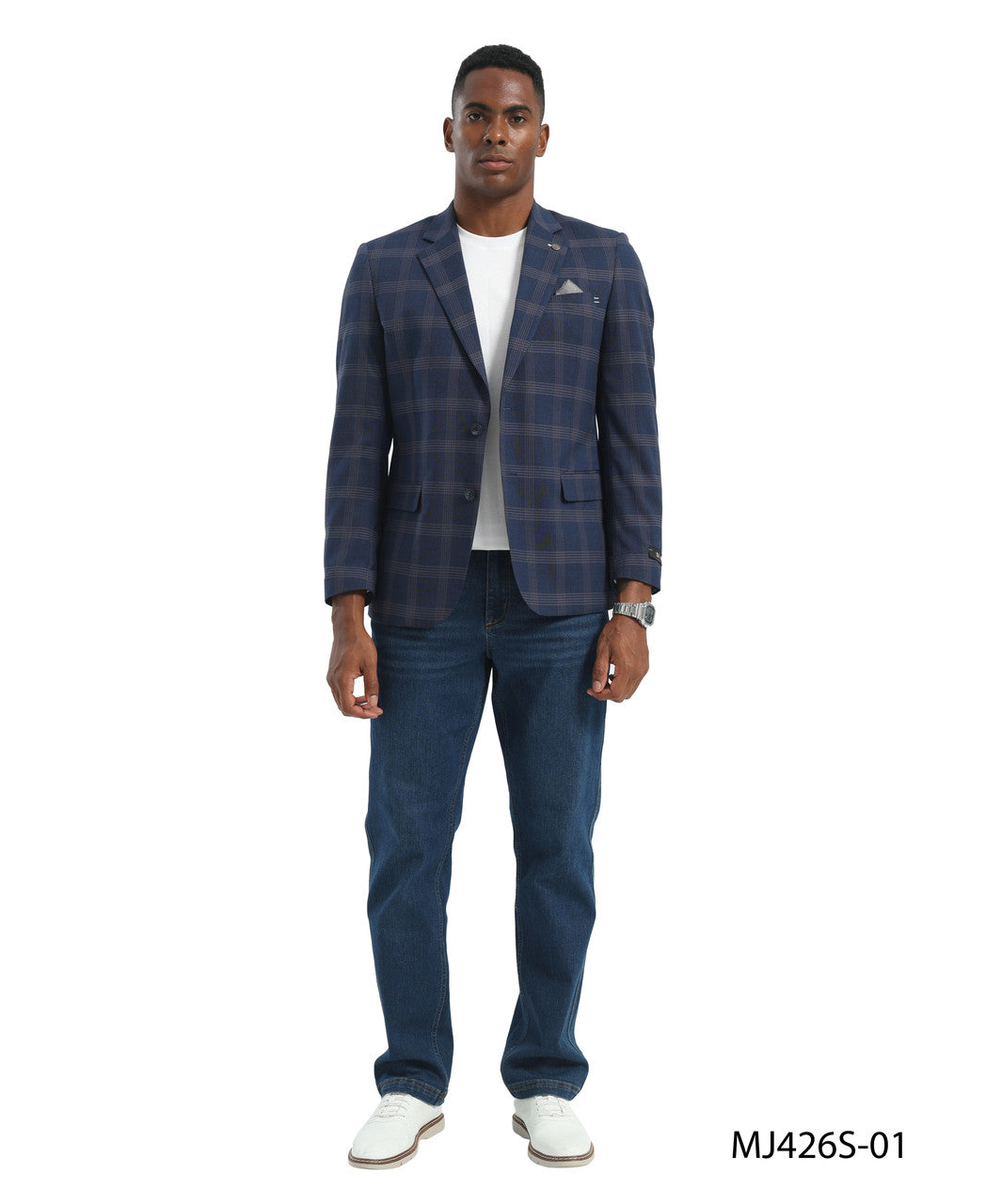Blue Windowpane Check Notch Lapel Slim Fit Tazzio Men's Jacket
