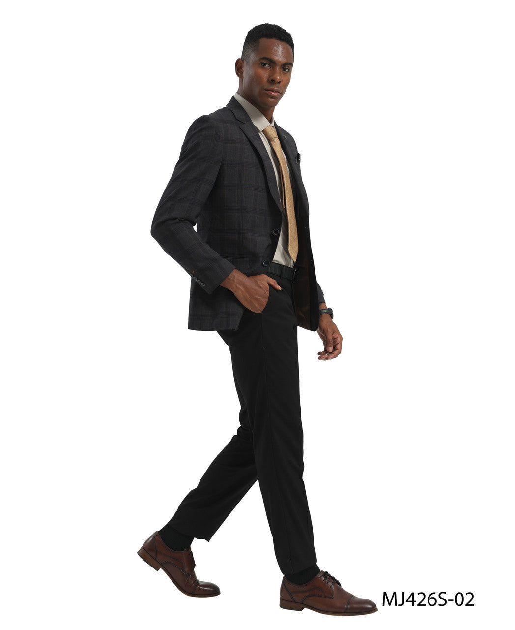 Charcoal Windowpane Check Notch Lapel Slim Fit Tazzio Men's Jacket