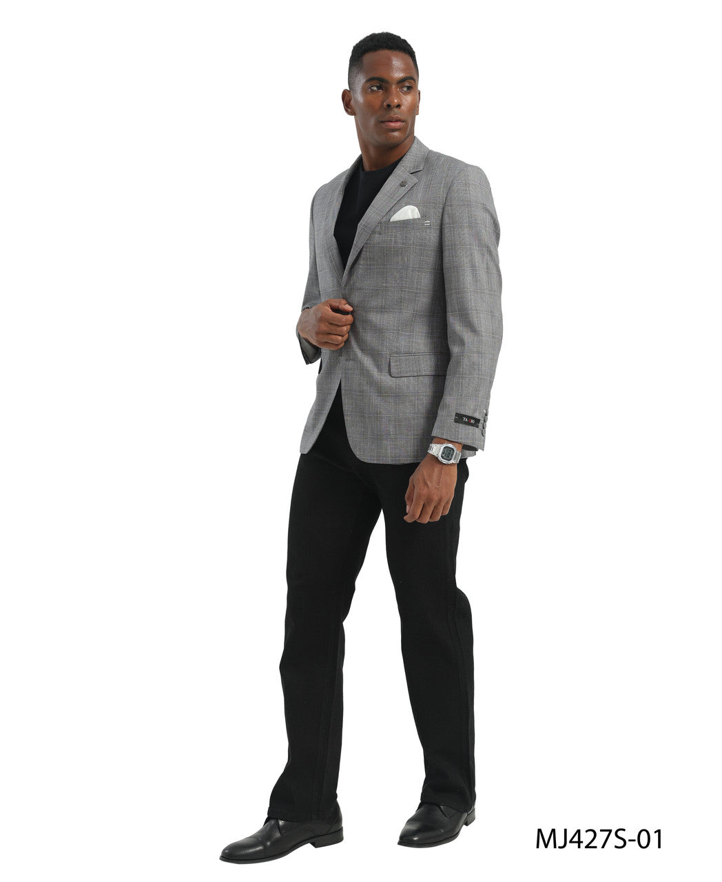 Grey Textured Windowpane Notch Lapel Slim Fit Tazzio Men's Jacket
