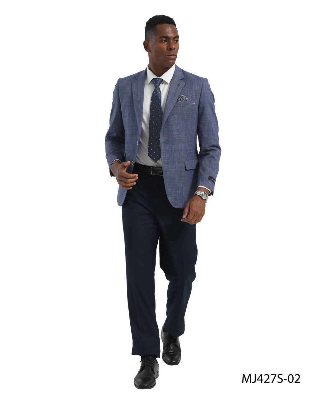 Indigo Textured Windowpane Notch Lapel Slim Fit Tazzio Men's Jacket