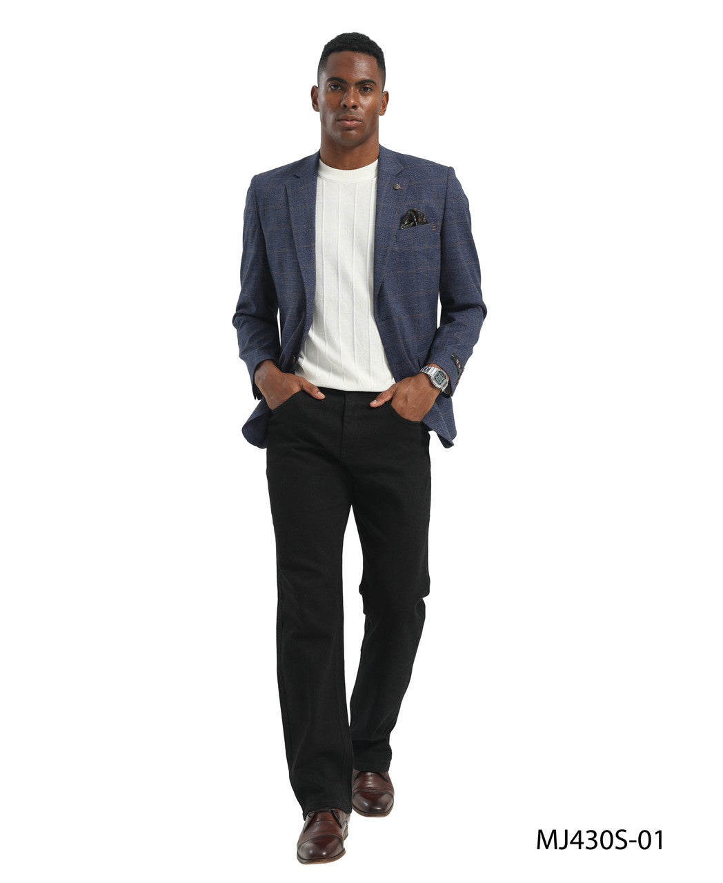 Blue Textured Windowpane Notch Lapel Slim Fit Tazzio Men's Jacket