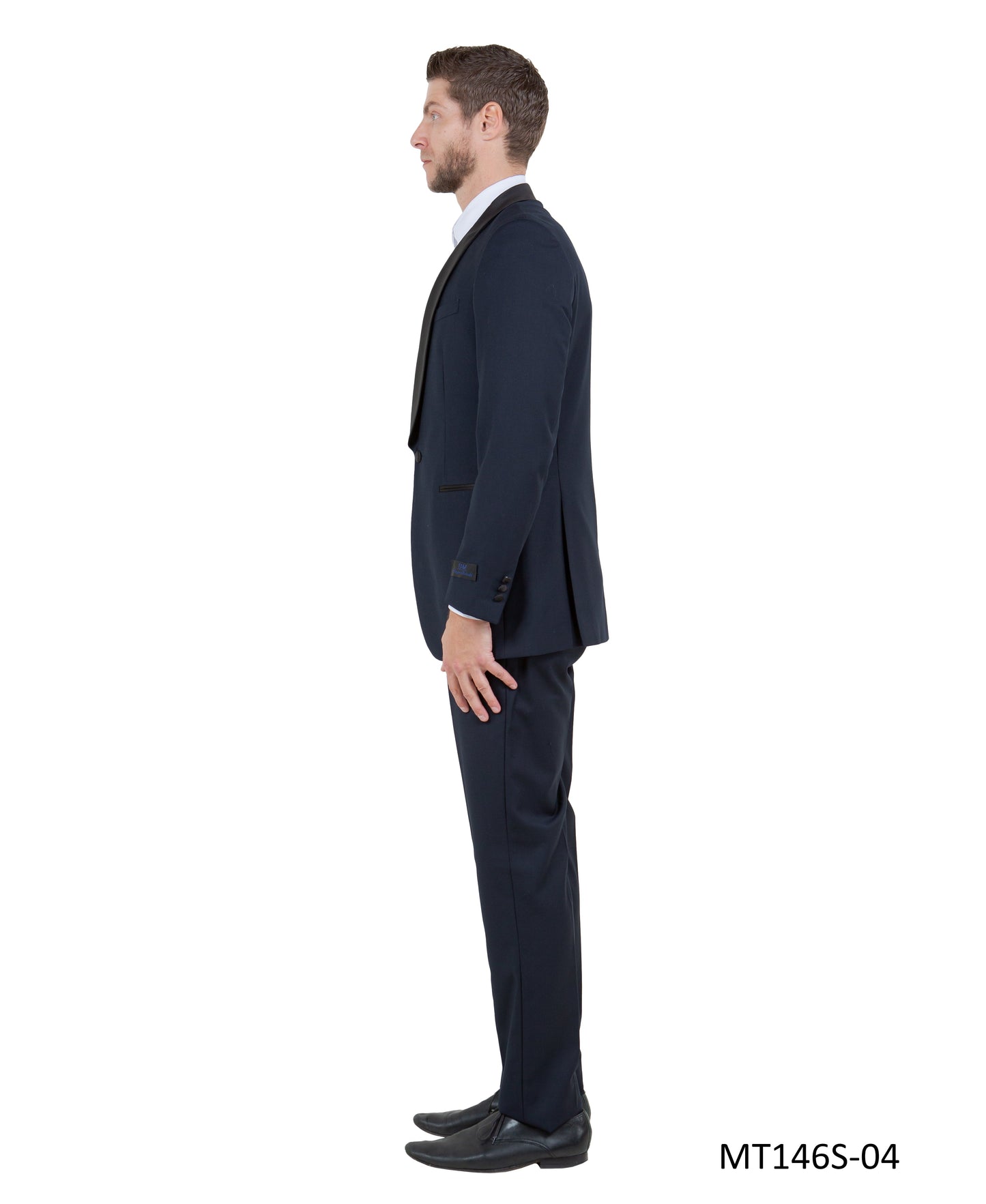 Navy on Black Satin Shawl Lapel Slim Fit 2 Piece Bryan Michaels Men's Tuxedo