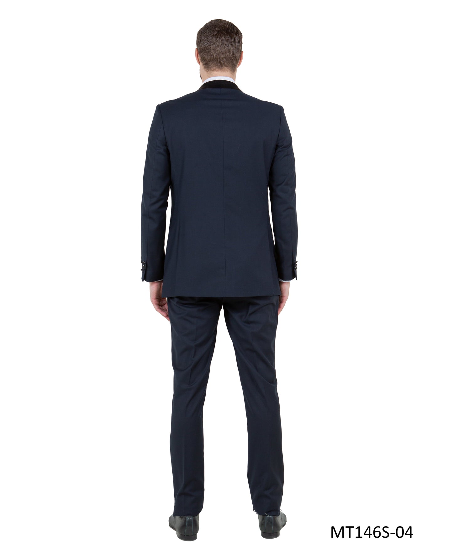 Navy on Black Satin Shawl Lapel Slim Fit 2 Piece Bryan Michaels Men's Tuxedo