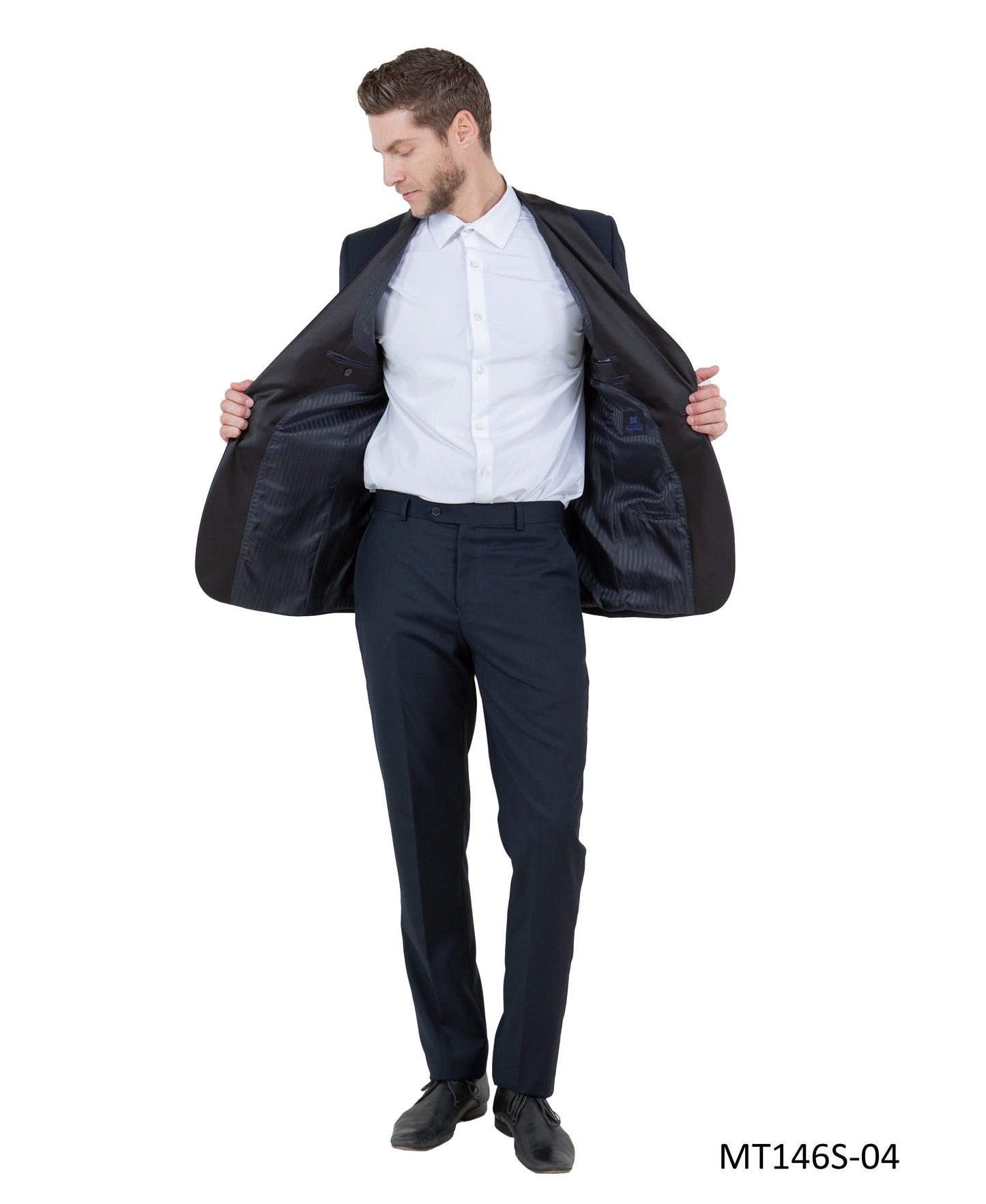 Navy on Black Satin Shawl Lapel Slim Fit 2 Piece Bryan Michaels Men's Tuxedo