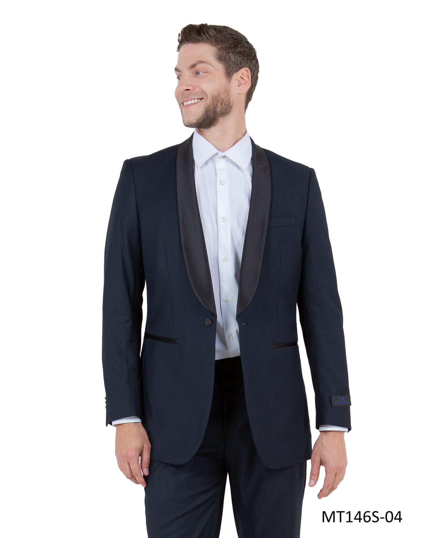 Navy on Black Satin Shawl Lapel Slim Fit 2 Piece Bryan Michaels Men's Tuxedo