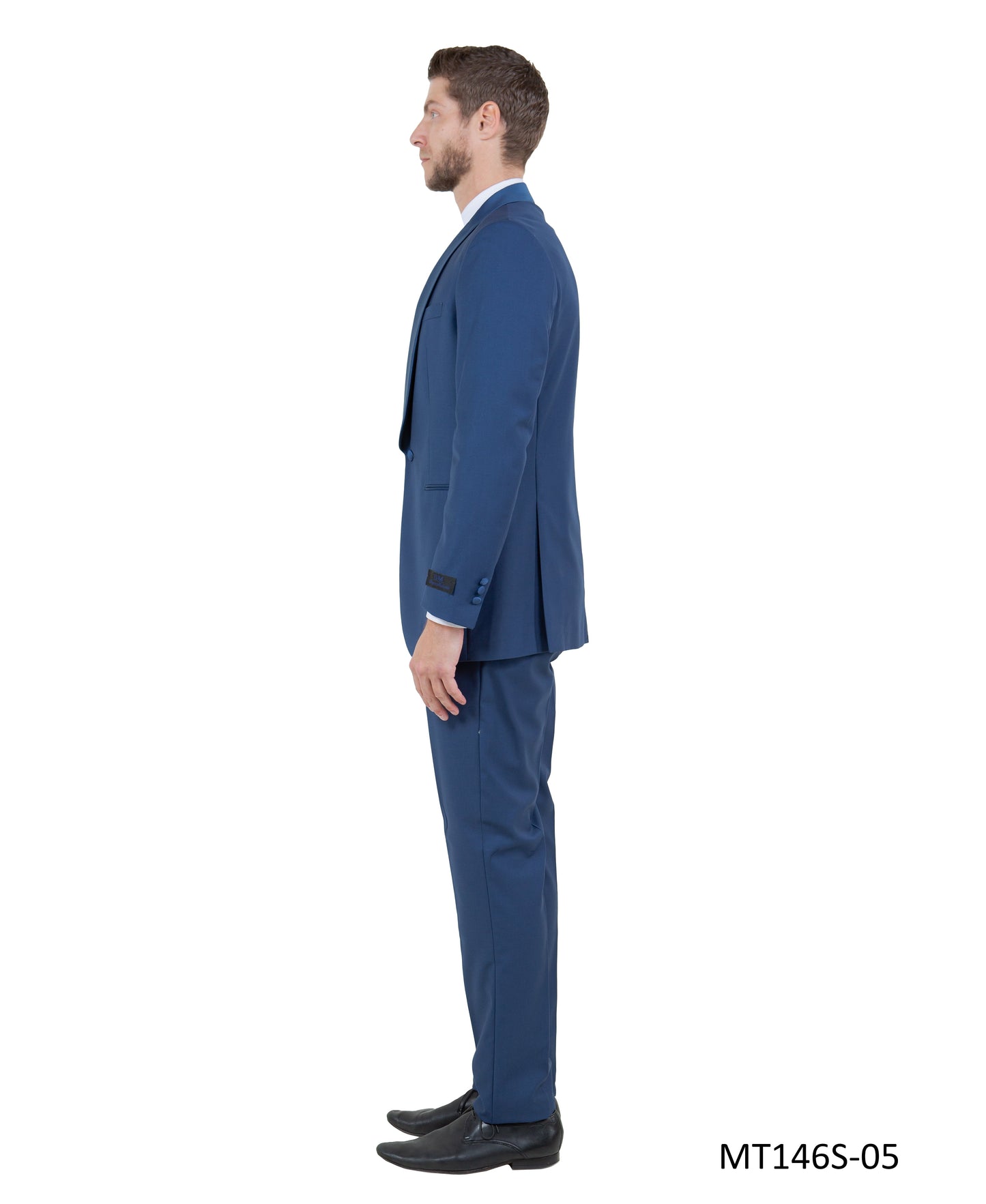 Blue on Black Satin Shawl Lapel Slim Fit 2 Piece Bryan Michaels Men's Tuxedo