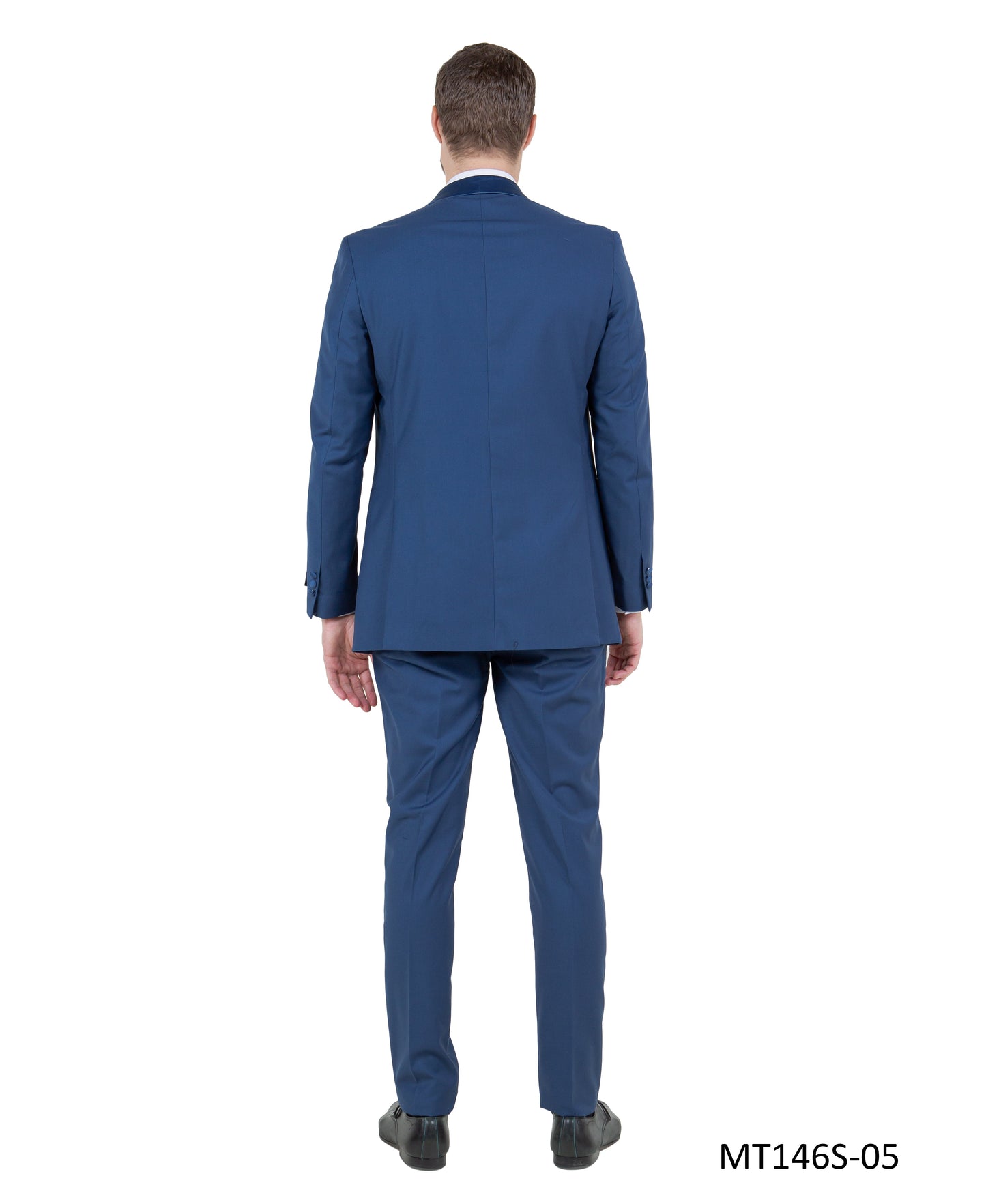 Blue on Black Satin Shawl Lapel Slim Fit 2 Piece Bryan Michaels Men's Tuxedo