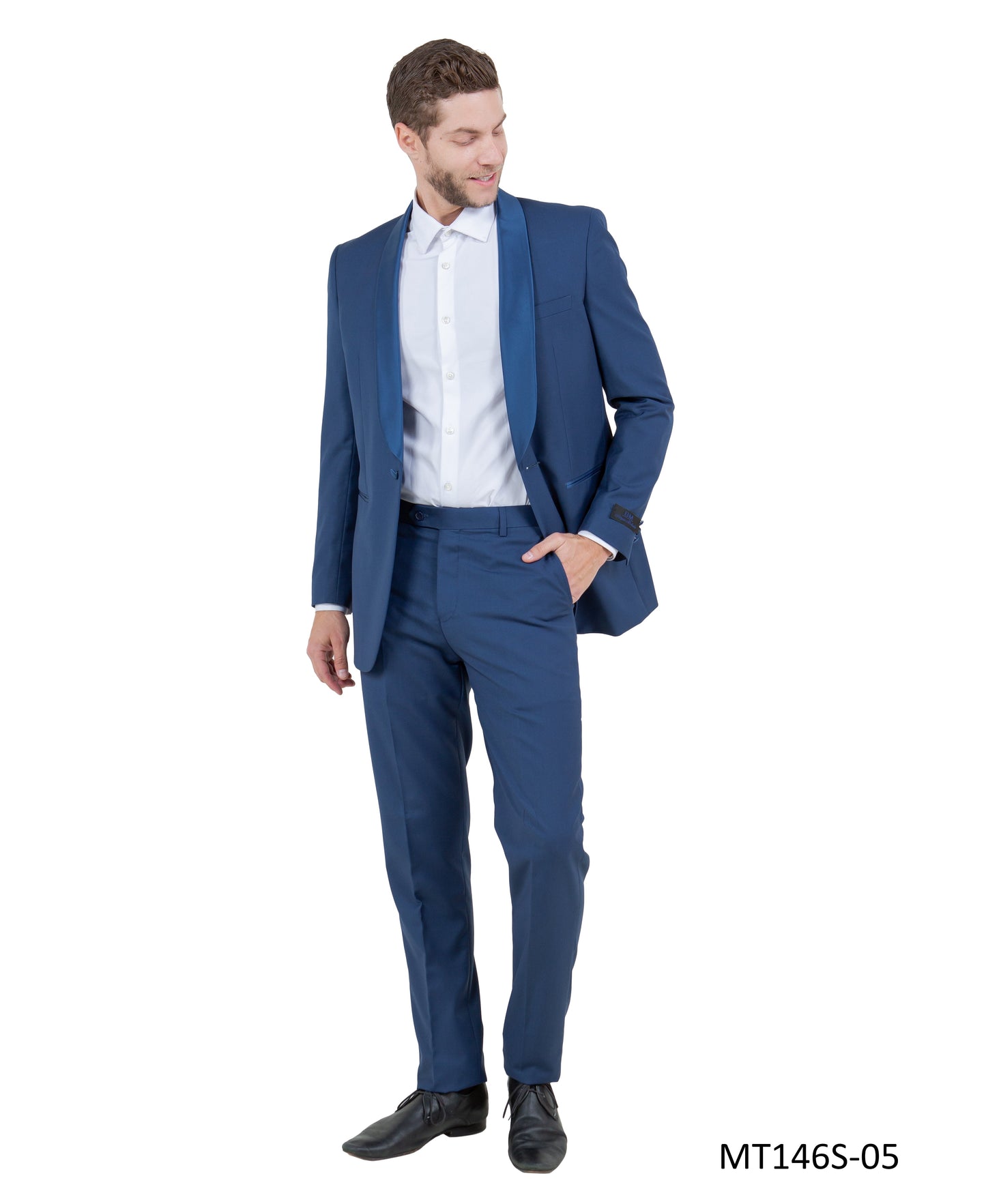 Blue on Black Satin Shawl Lapel Slim Fit 2 Piece Bryan Michaels Men's Tuxedo