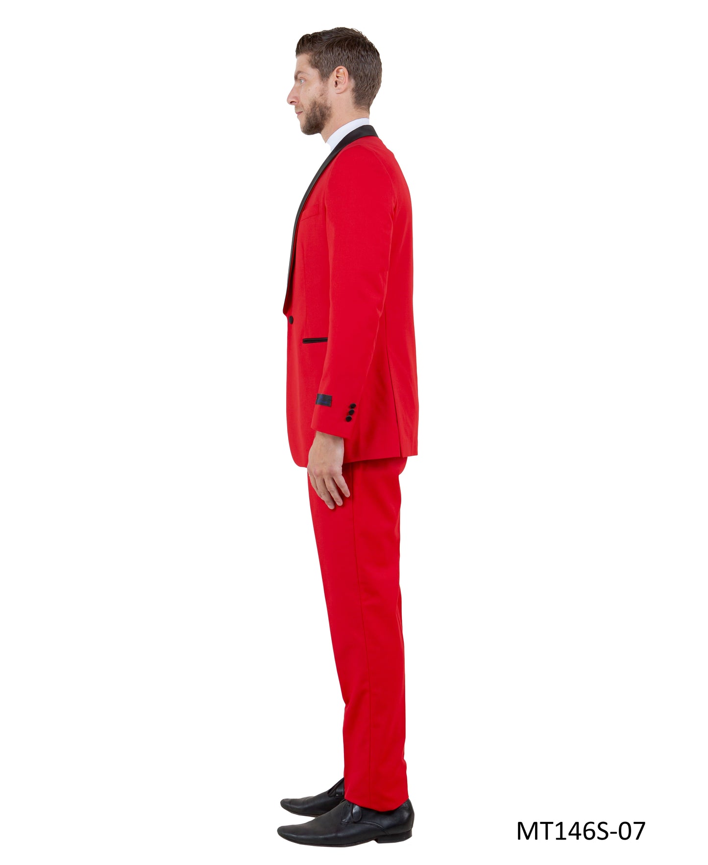 Red on Black Satin Shawl Lapel Slim Fit 2 Piece Bryan Michaels Men's Tuxedo