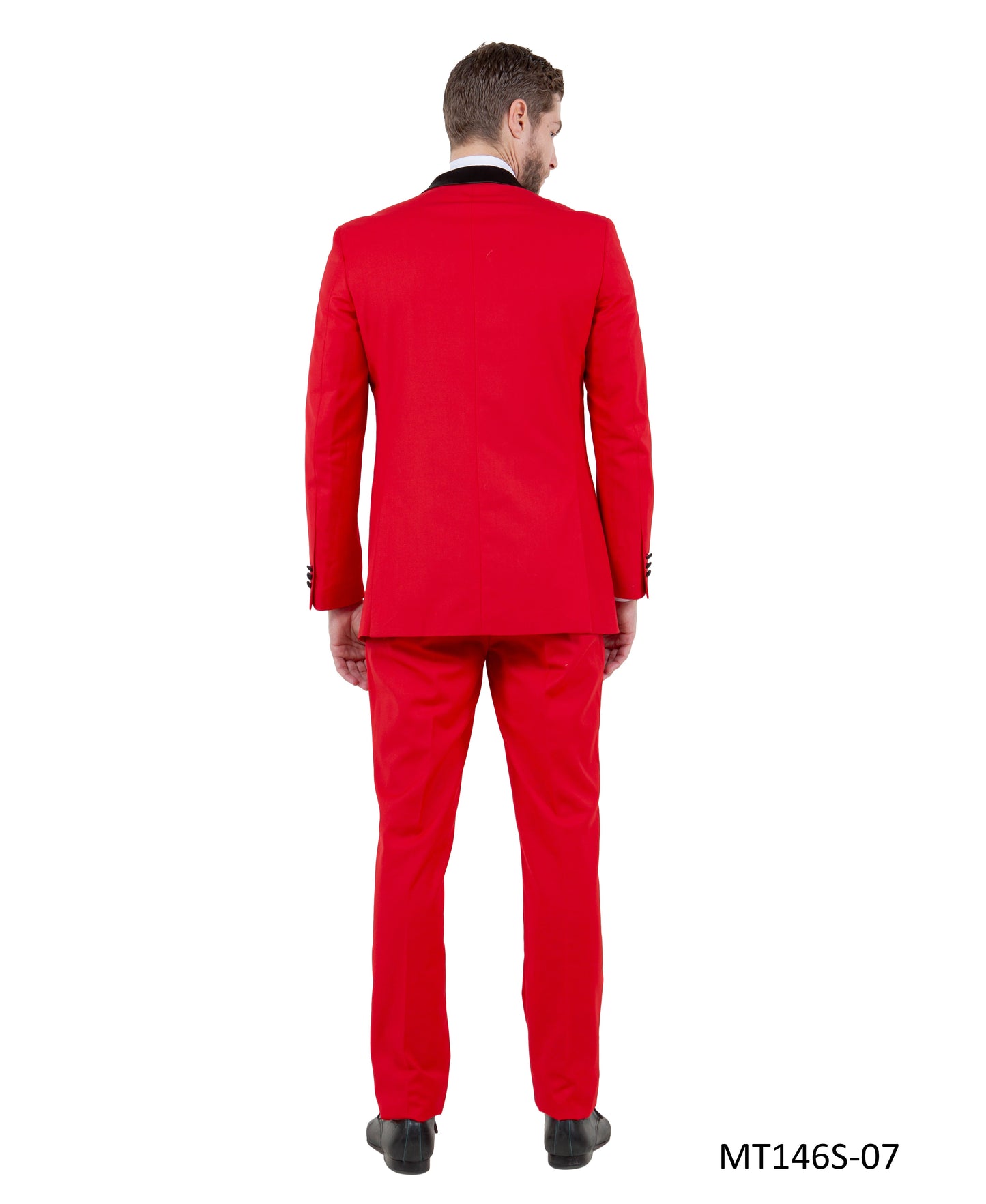 Red on Black Satin Shawl Lapel Slim Fit 2 Piece Bryan Michaels Men's Tuxedo