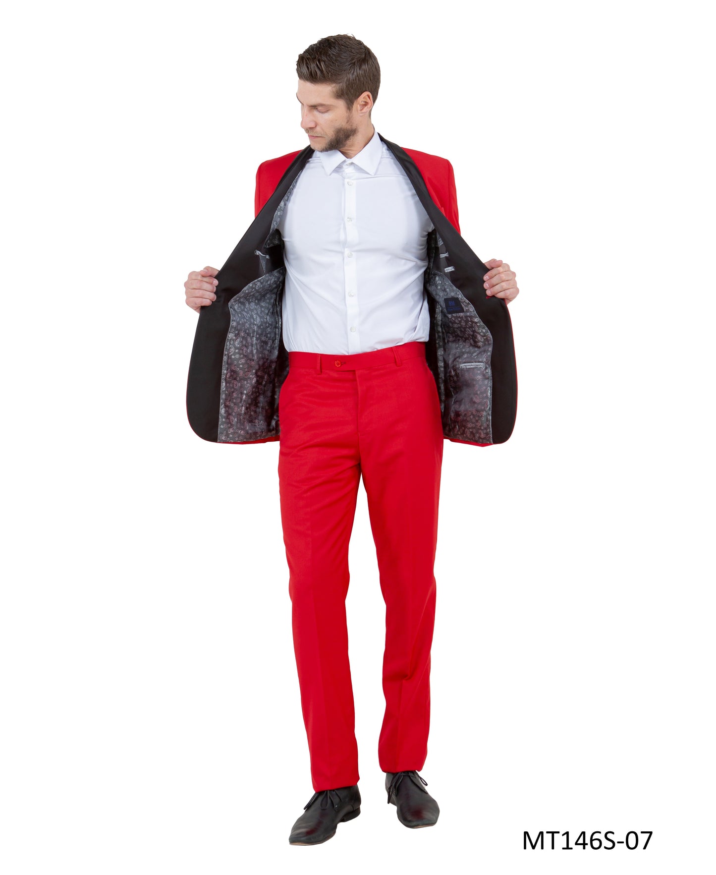 Red on Black Satin Shawl Lapel Slim Fit 2 Piece Bryan Michaels Men's Tuxedo