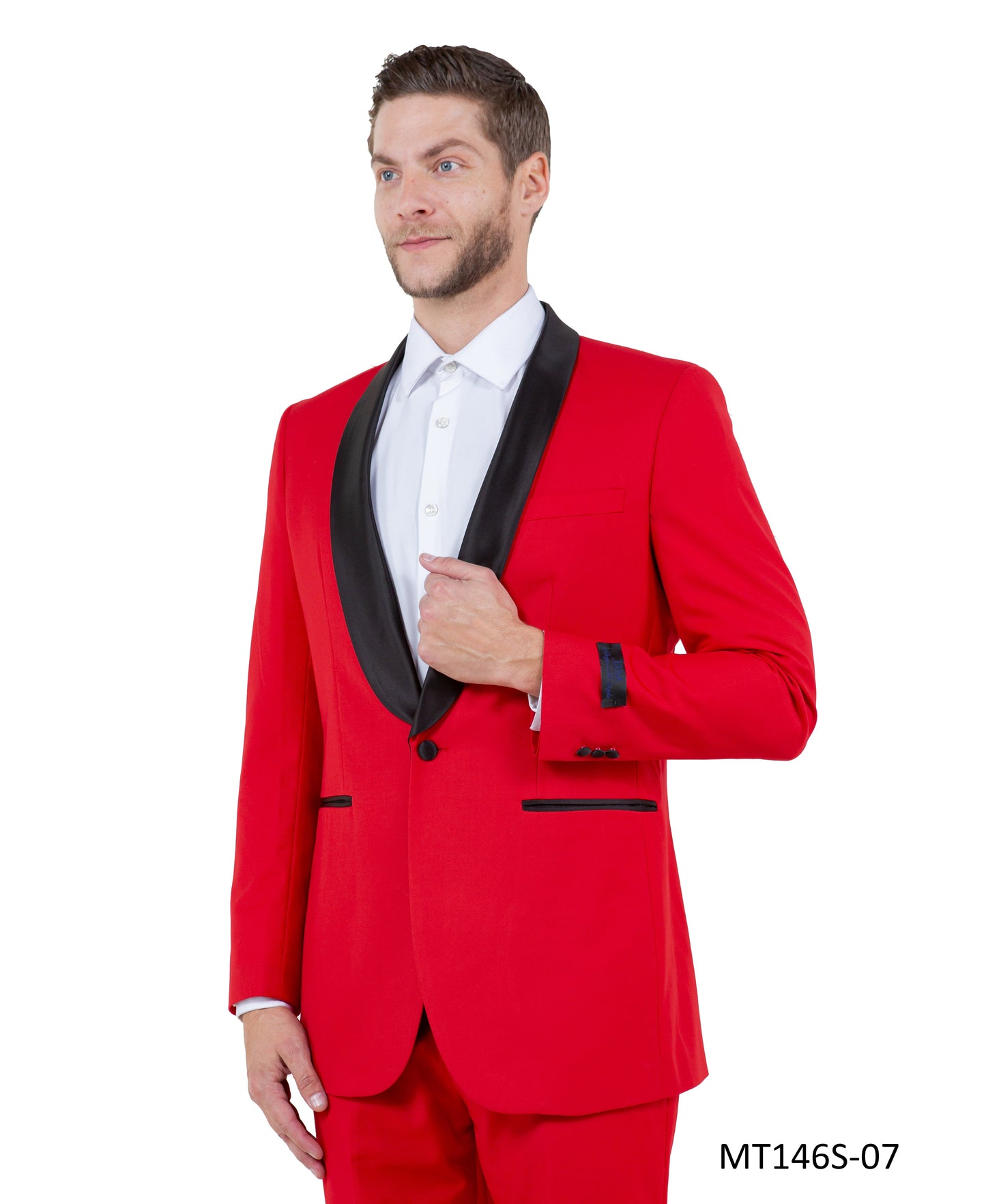 Red on Black Satin Shawl Lapel Slim Fit 2 Piece Bryan Michaels Men's Tuxedo