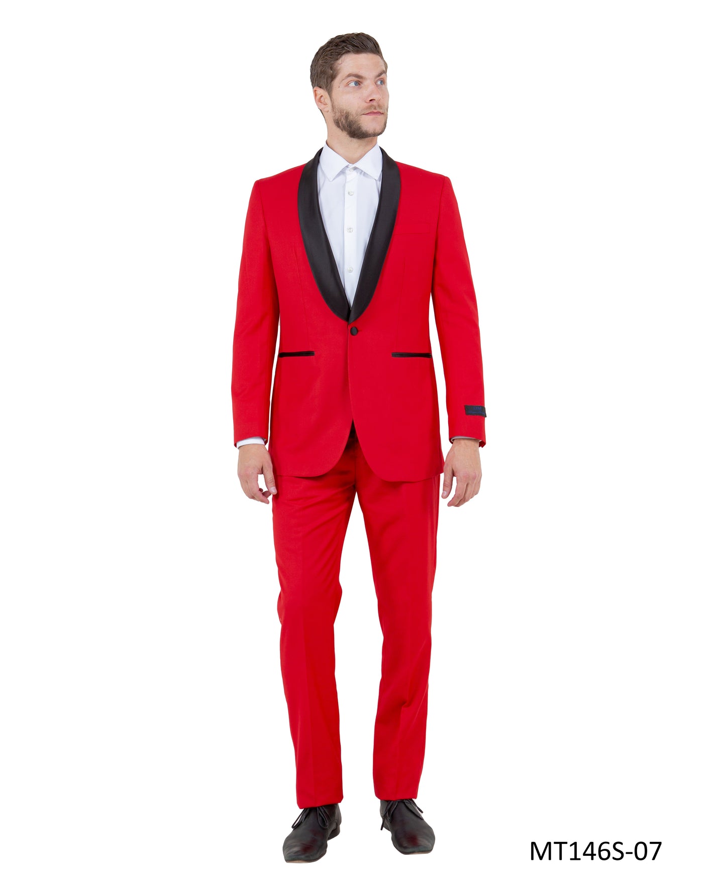 Red on Black Satin Shawl Lapel Slim Fit 2 Piece Bryan Michaels Men's Tuxedo