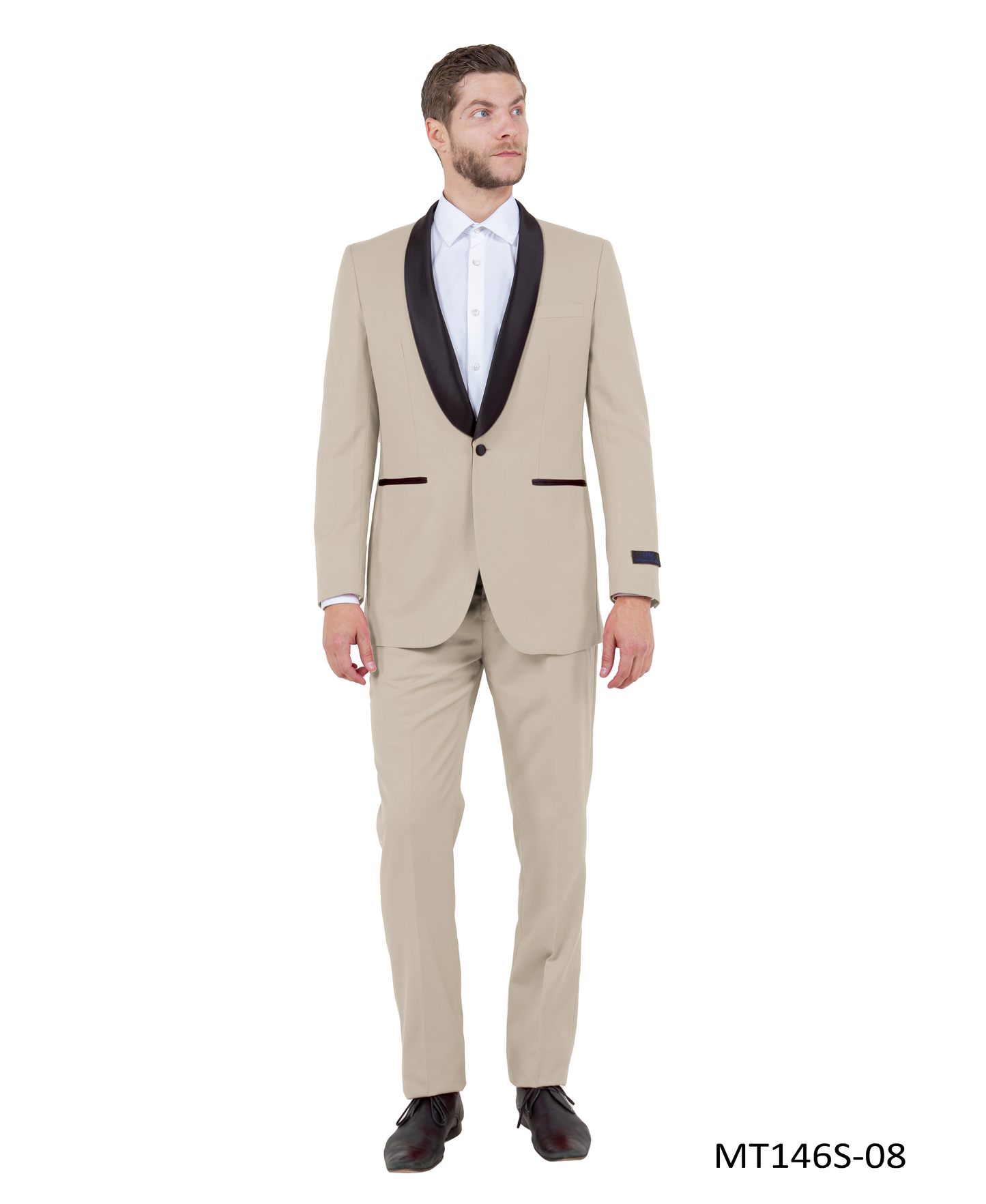 Tan on Black Satin Shawl Lapel Slim Fit 2 Piece Bryan Michaels Men's Tuxedo