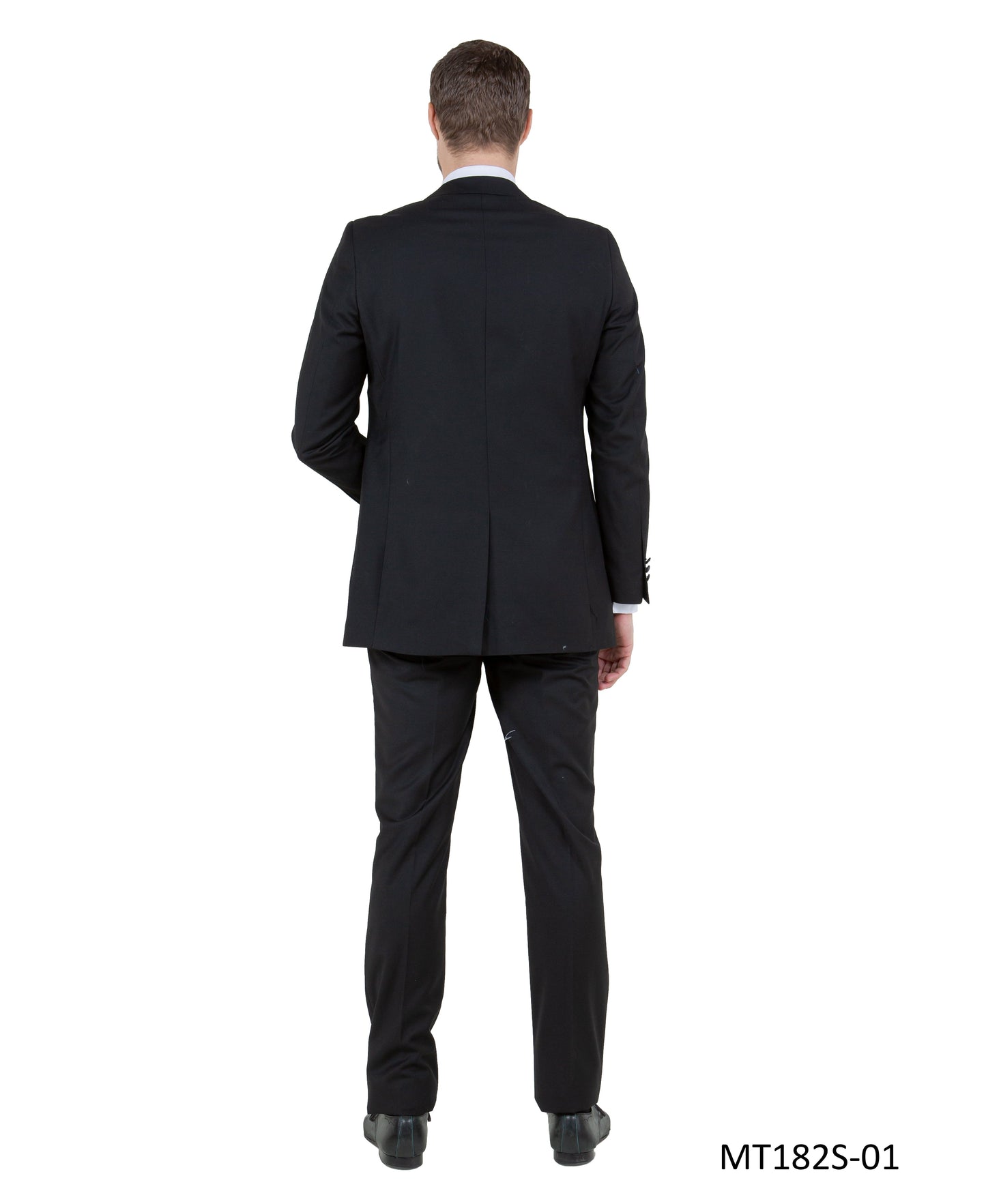 Black on Black Satin Peak Lapel Slim Fit 2 Piece Bryan Michaels Men's Tuxedo