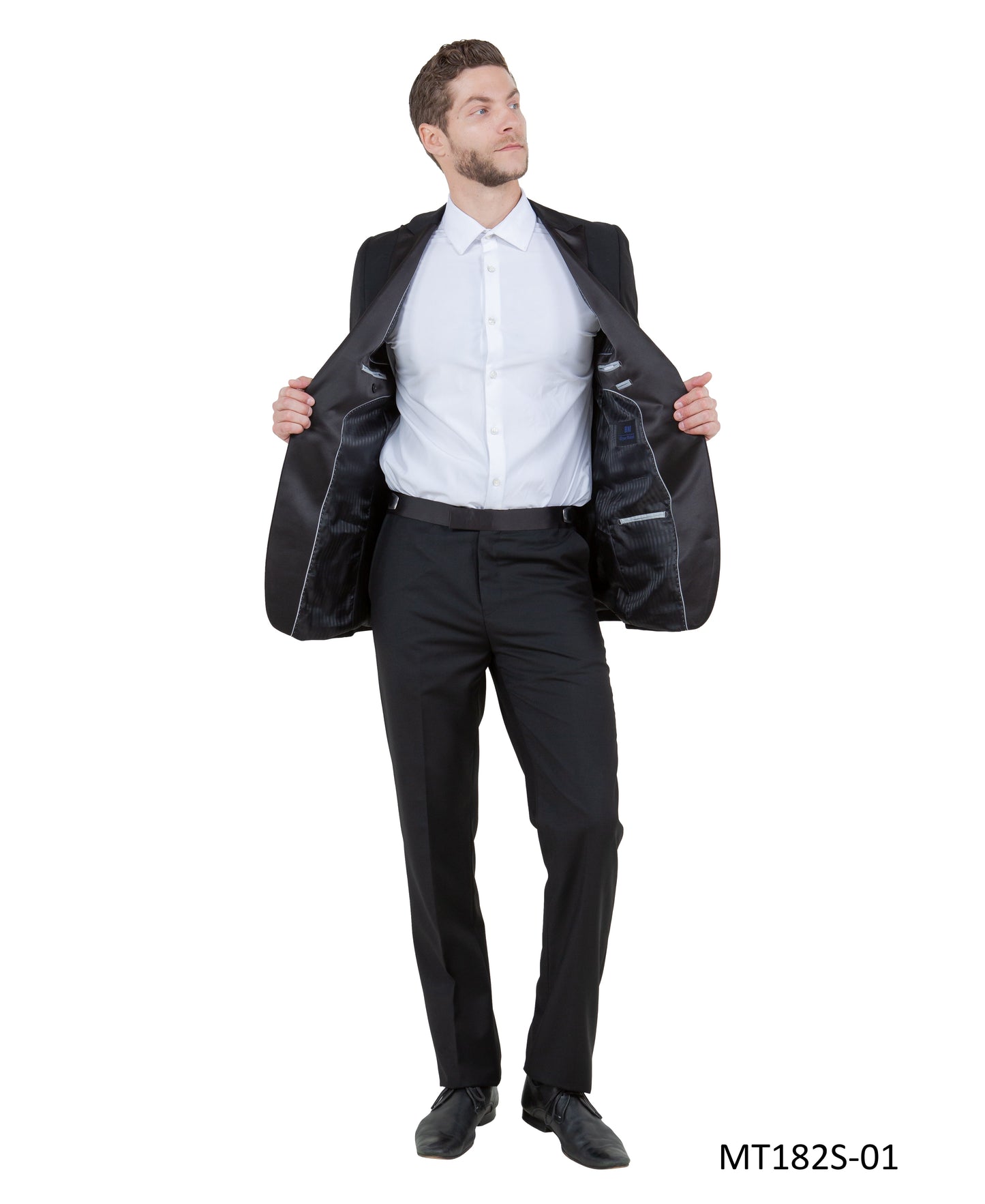 Black on Black Satin Peak Lapel Slim Fit 2 Piece Bryan Michaels Men's Tuxedo