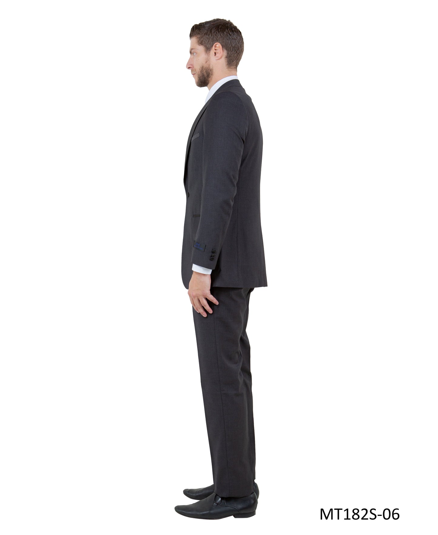 Charcoal on Black Satin Peak Lapel Slim Fit 2 Piece Bryan Michaels Men's Tuxedo