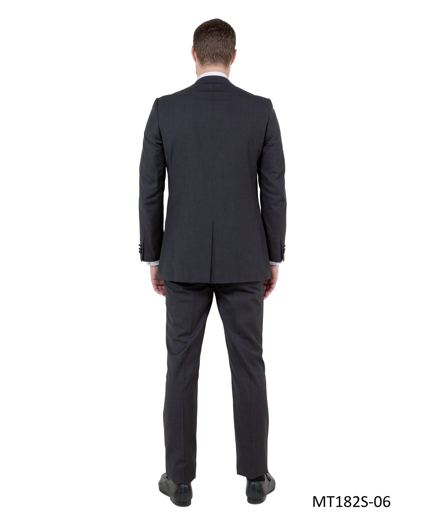 Charcoal on Black Satin Peak Lapel Slim Fit 2 Piece Bryan Michaels Men's Tuxedo