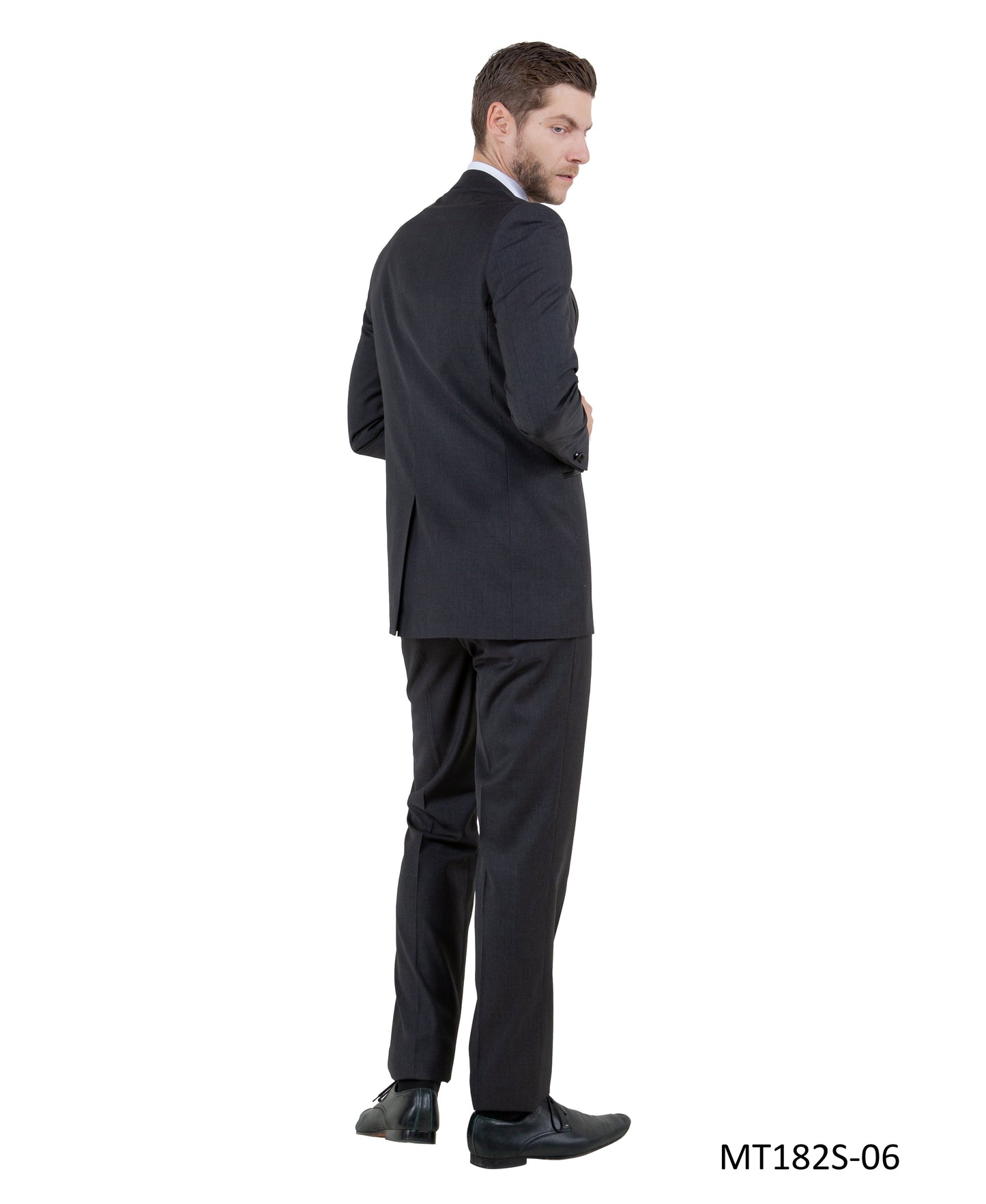 Charcoal on Black Satin Peak Lapel Slim Fit 2 Piece Bryan Michaels Men's Tuxedo