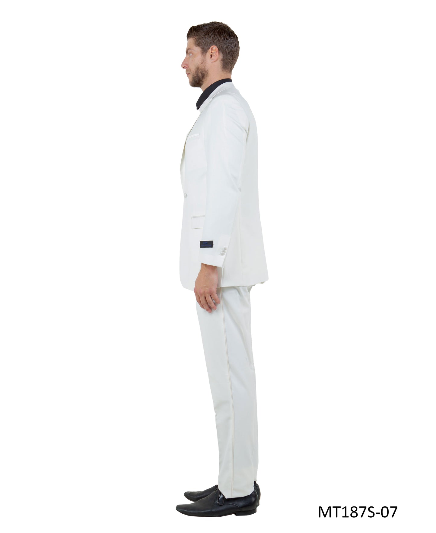 Offwhite on Offwhite Satin Peak Lapel With Fabric Trim Slim Fit 2 Piece Bryan Michaels Men's Tuxedo