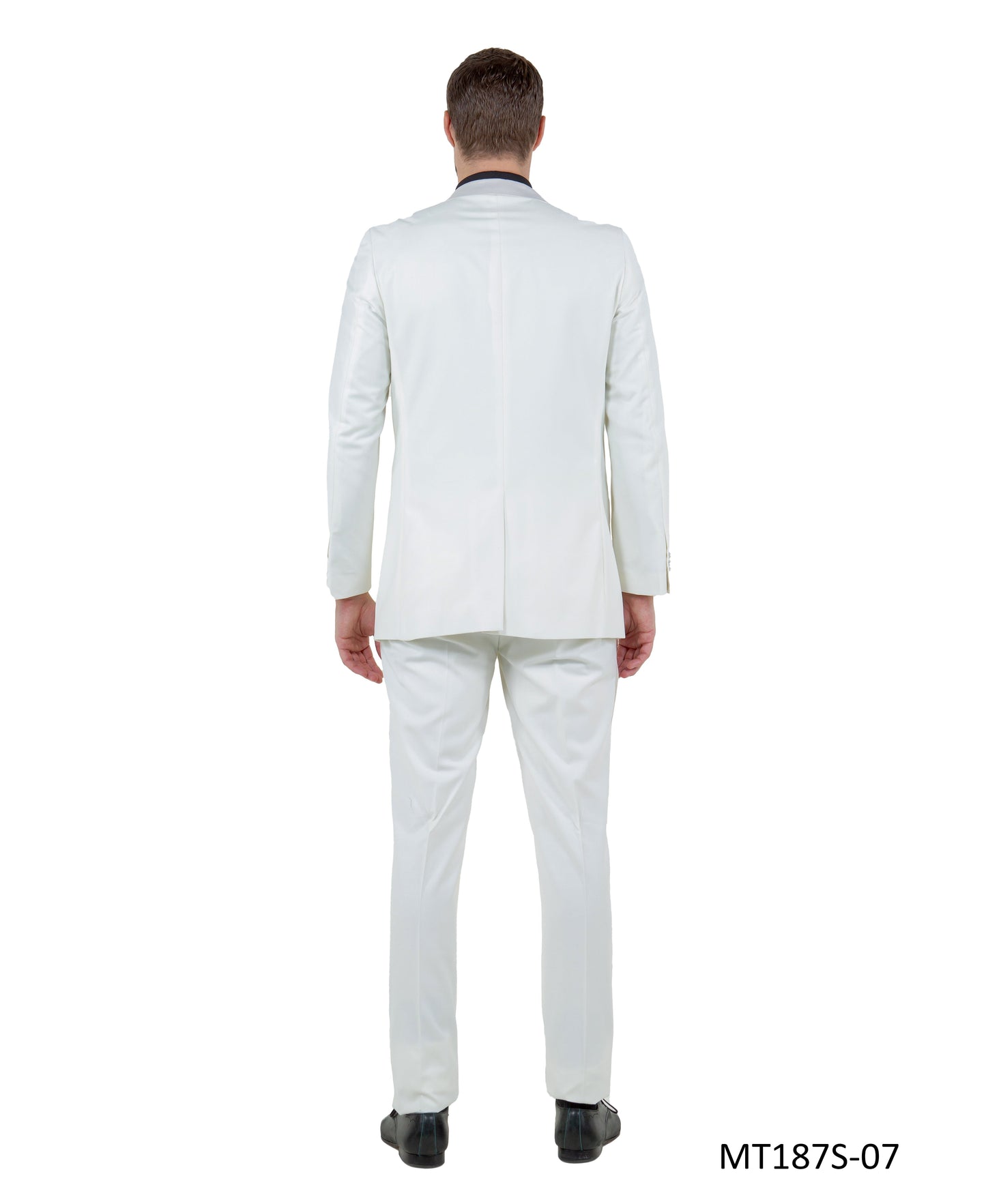 Offwhite on Offwhite Satin Peak Lapel With Fabric Trim Slim Fit 2 Piece Bryan Michaels Men's Tuxedo