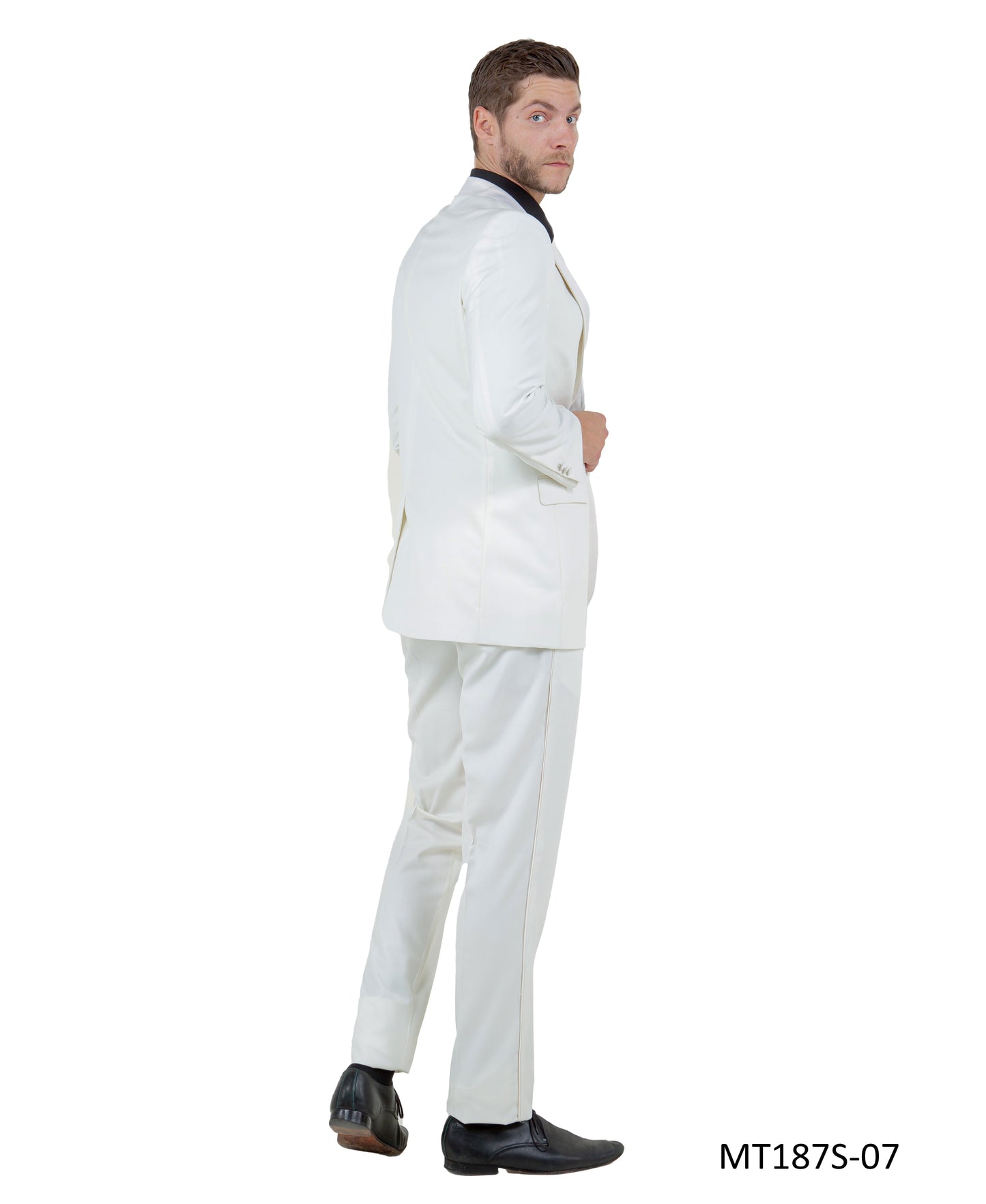 Offwhite on Offwhite Satin Peak Lapel With Fabric Trim Slim Fit 2 Piece Bryan Michaels Men's Tuxedo