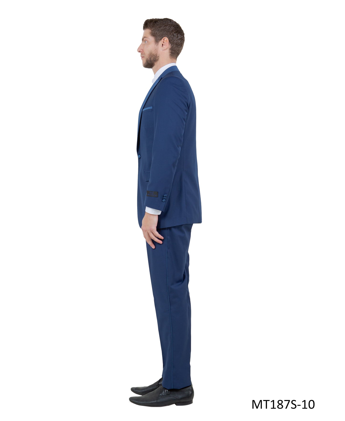 Cobalt on Cobalt Satin Peak Lapel With Fabric Trim Slim Fit 2 Piece Bryan Michaels Men's Tuxedo