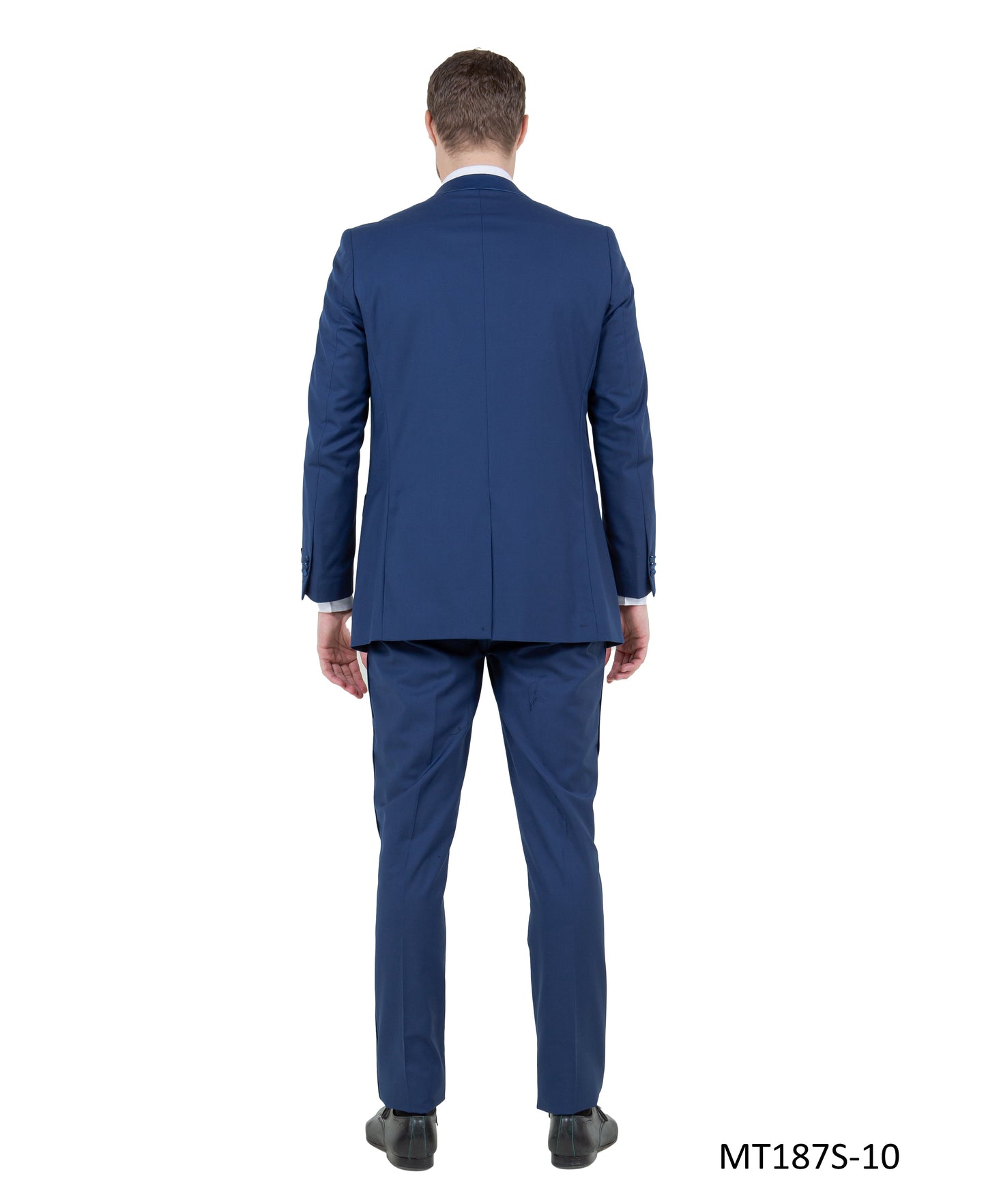 Cobalt on Cobalt Satin Peak Lapel With Fabric Trim Slim Fit 2 Piece Bryan Michaels Men's Tuxedo