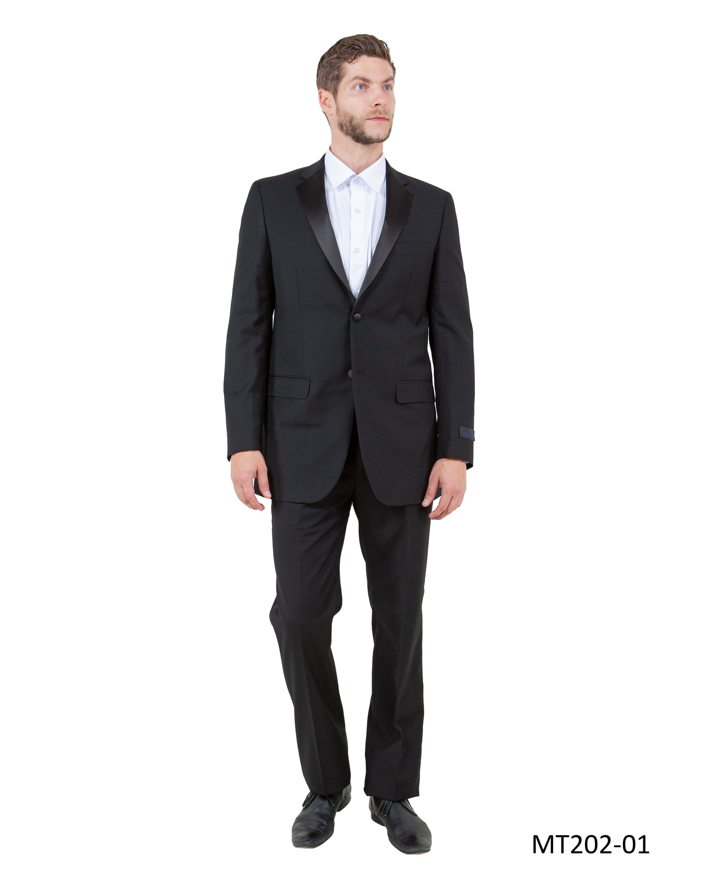 Black on Black Satin Notch Lapel Slim Fit 2 Piece Bryan Michaels Men's Tuxedo