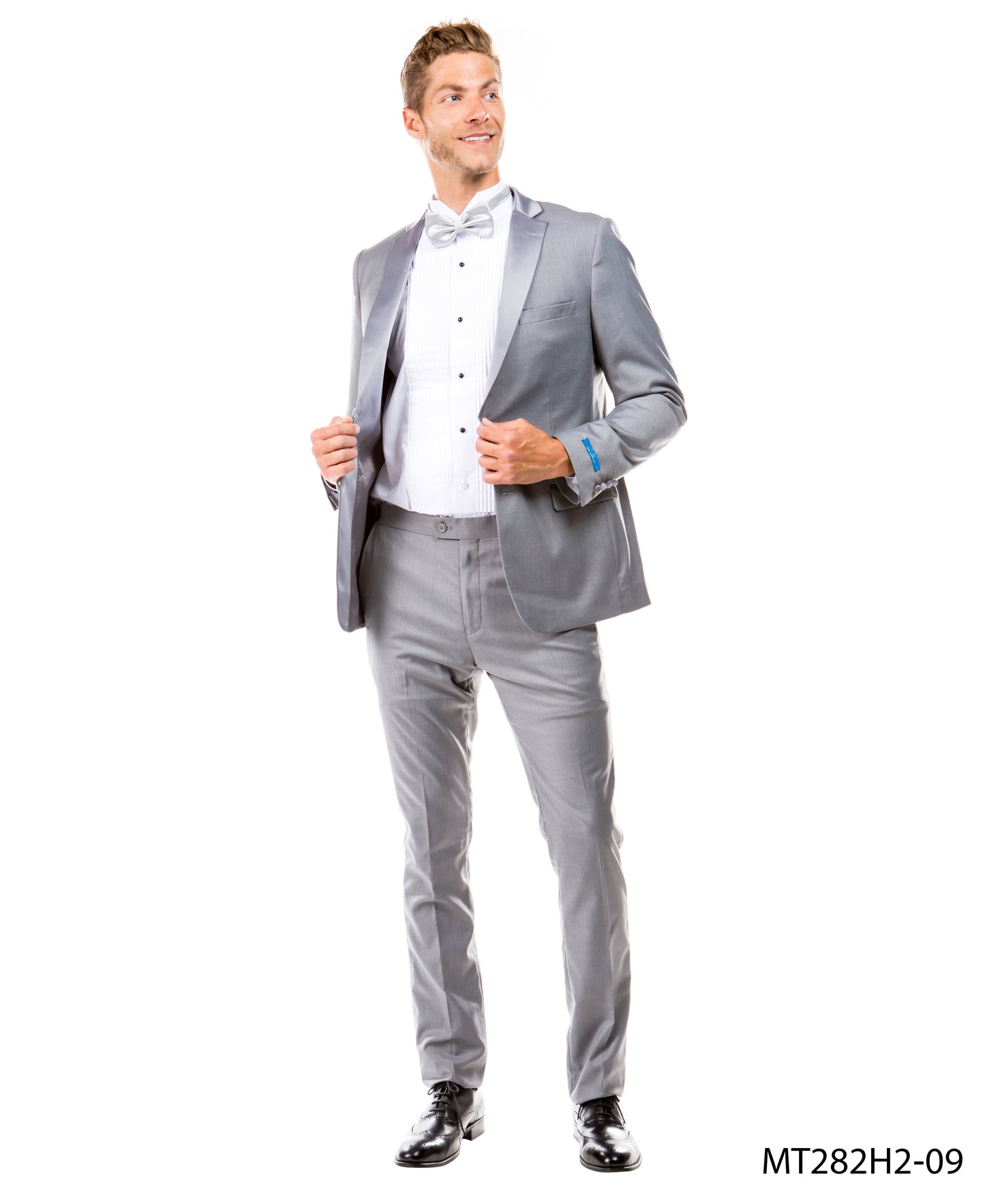 Grey on Grey Satin Notch Lapel Hybrid Fit 2 Piece Sean Alexander Men's Tuxedo