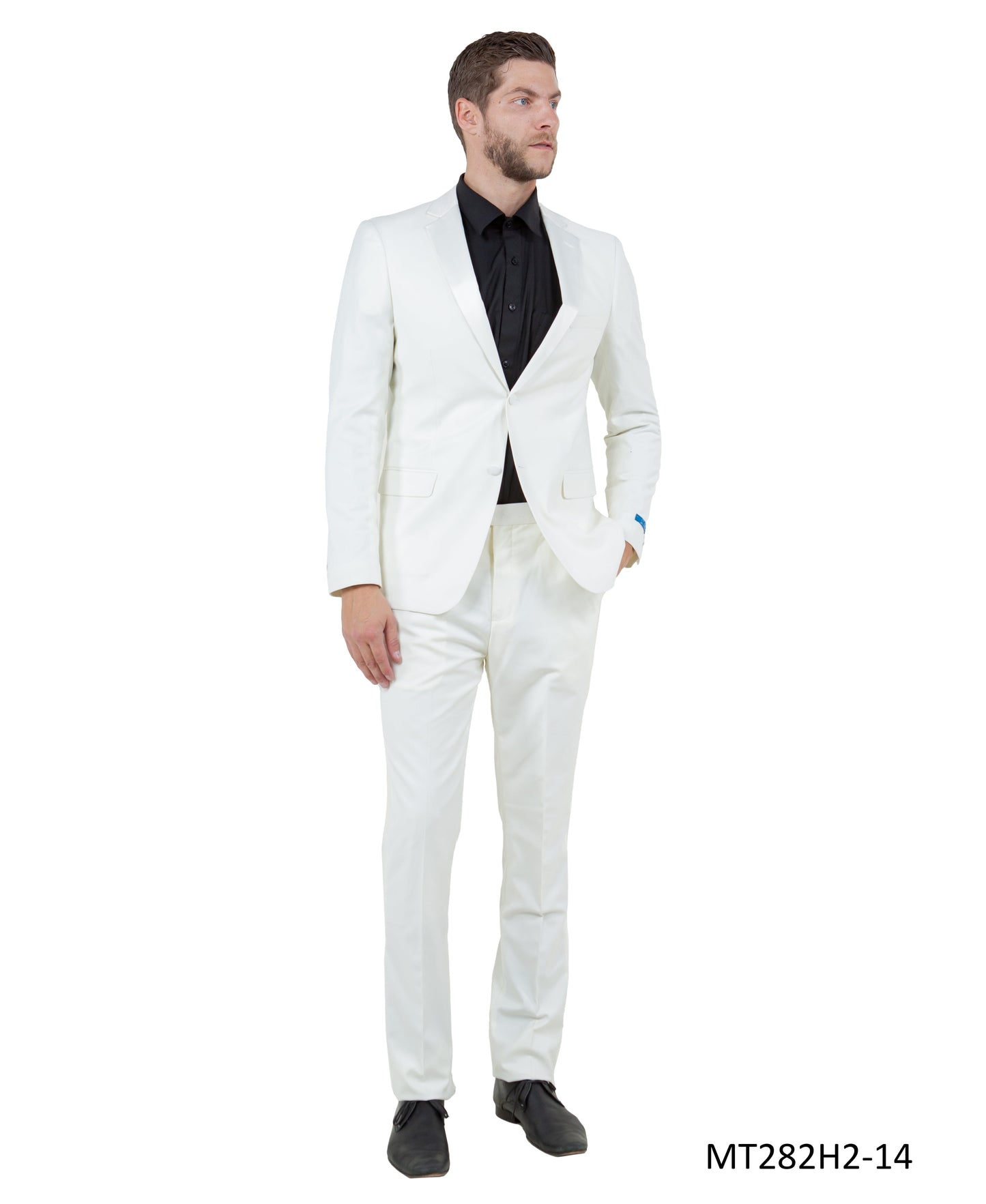 Ivory on Ivory Satin Notch Lapel Hybrid Fit 2 Piece Sean Alexander Men's Tuxedo