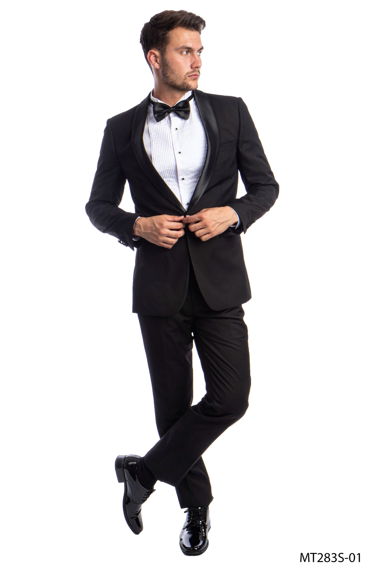 Black on Black Satin Shawl Lapel Slim Fit 2 Piece Azzuro Men's Tuxedo